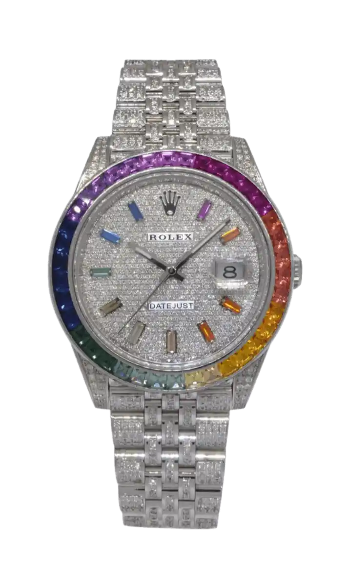 Rolex Datejust Custom Iced Out Rainbow Dial - 41mm, Iced Out, Sapphire