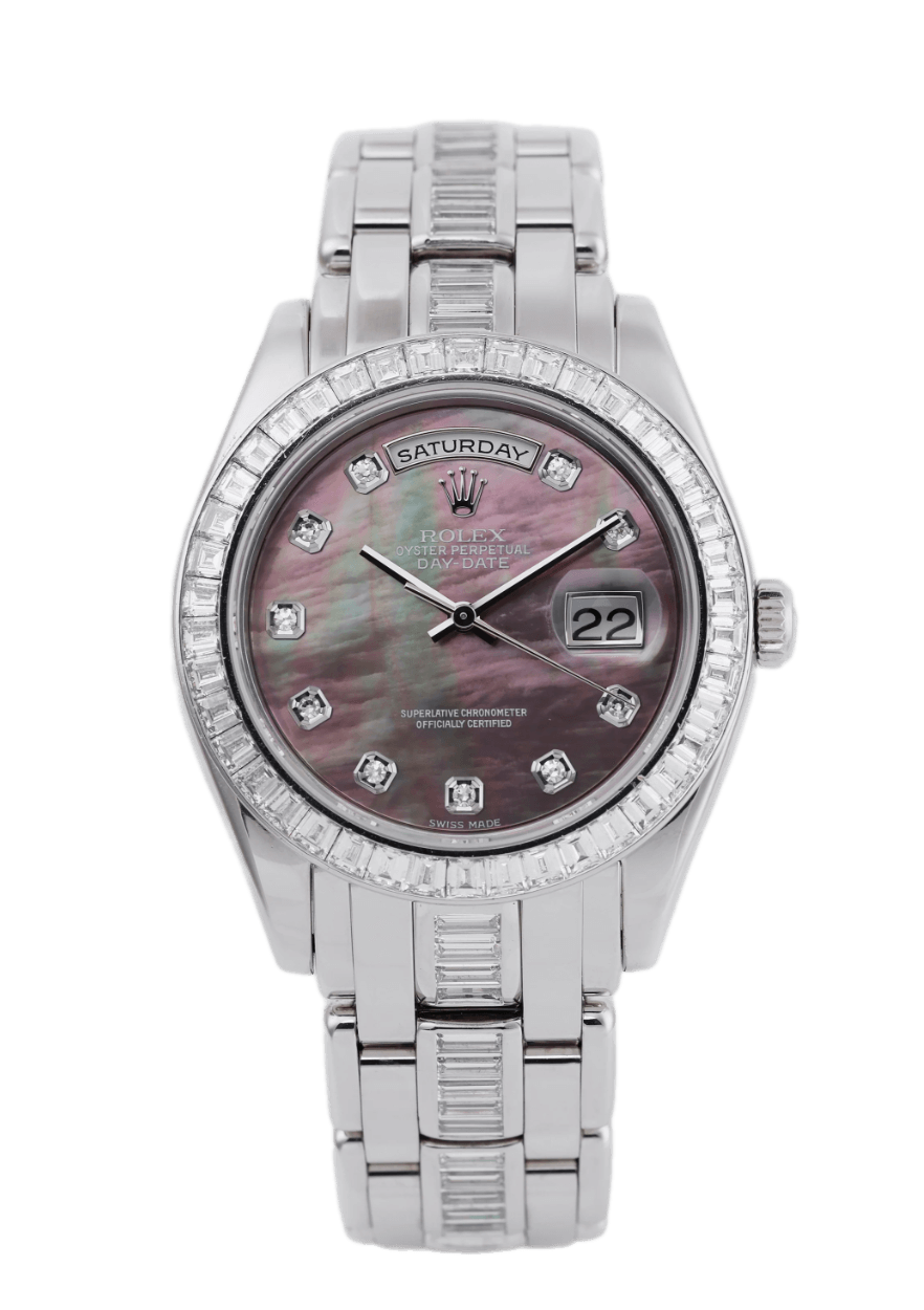 Rolex Day-Date Black Mother of Pearl Diamond Dial - 39mm, Platinum, Diamond Bezel (2000)