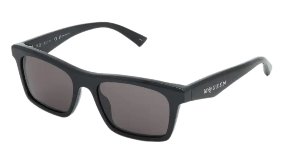McQueen Logo Rectangular Sunglasses - Black/Smoke