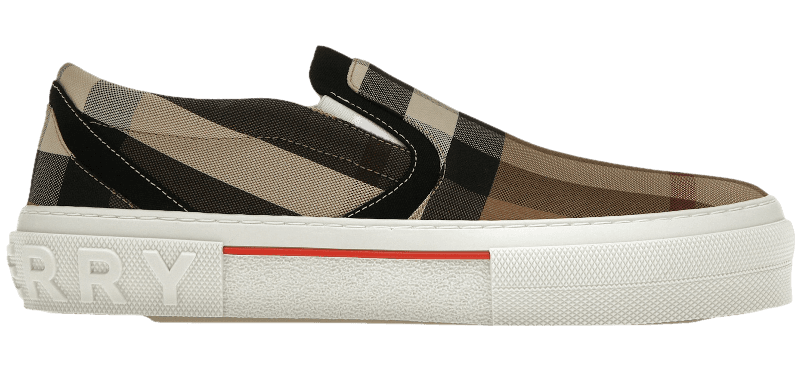 Burberry Slip On Sneakers - Exaggerated Check Birch Brown White