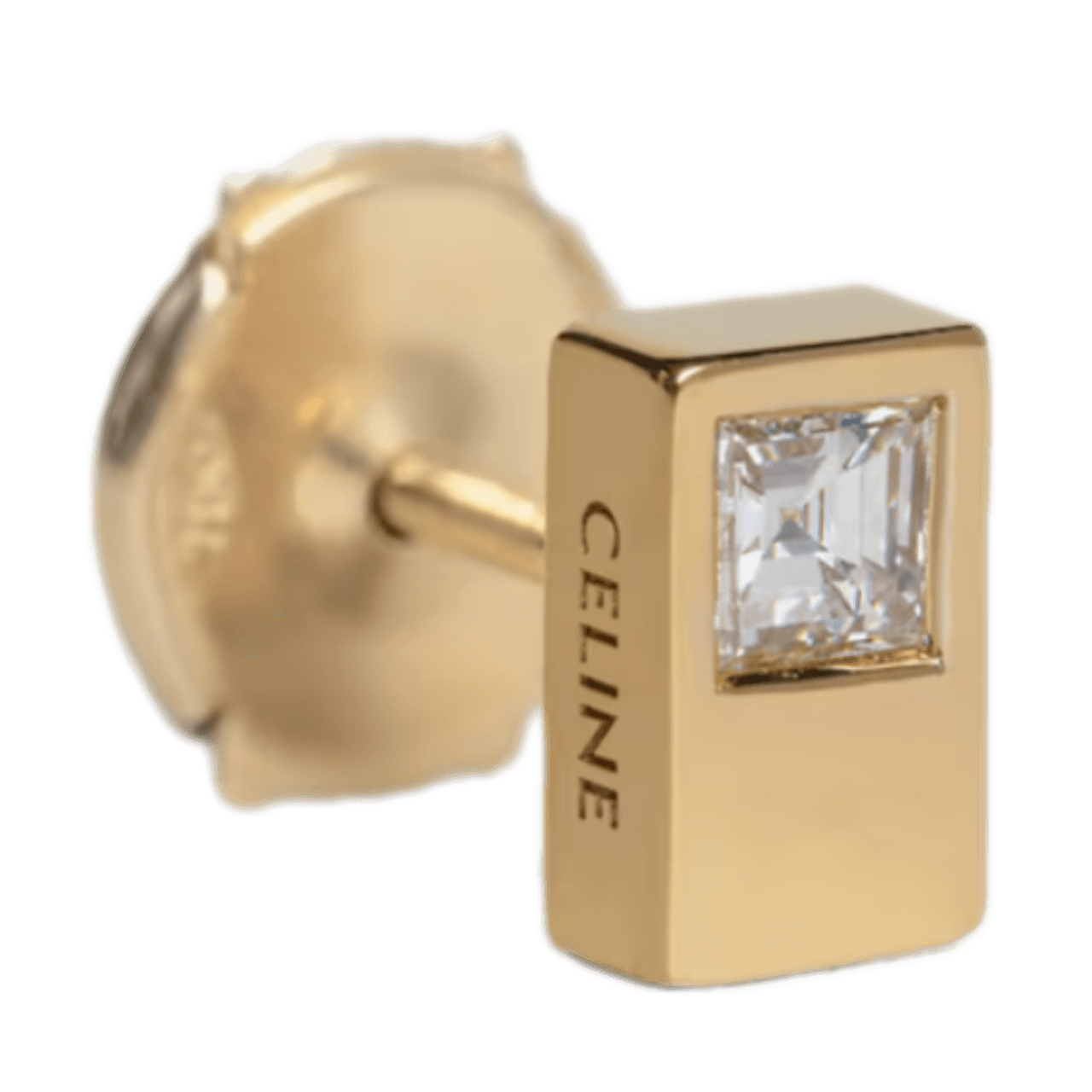 Celine Sentimental Double Square Stud In Yellow Gold and Diamond
