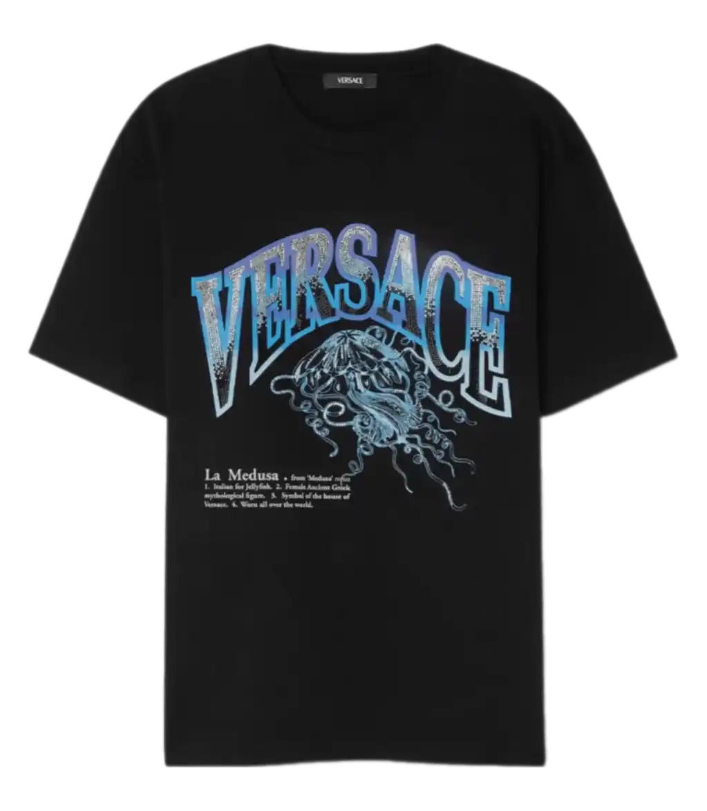 Versace Crystal La Medusa Varsity T-Shirt - Black
