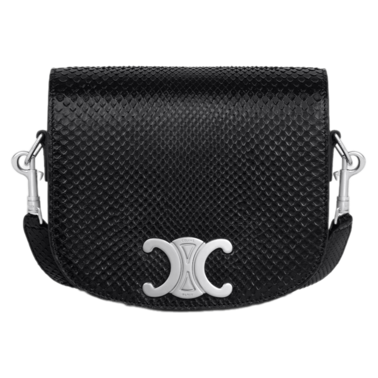 Celine Small Besace Strap Triomphe In Pyton - Black