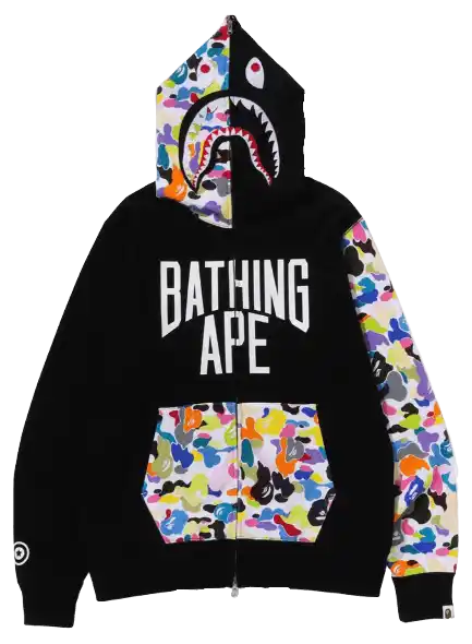BAPE Multi Camo NYC Logo Shark Full Zip Hoodie - Black