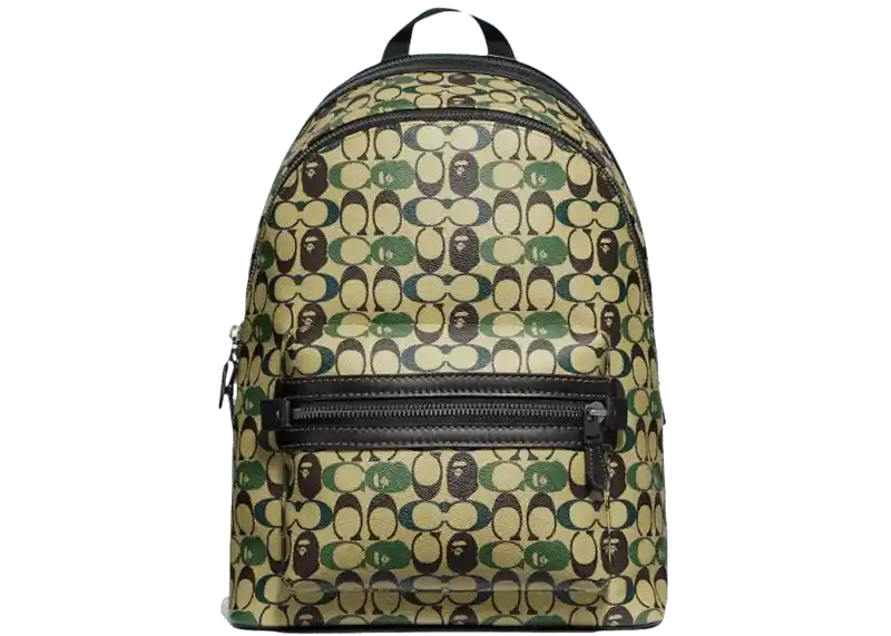 Coach x Bape Academy Backpack - Signature Canvas With Ape Head Black Copper/Camo Multi