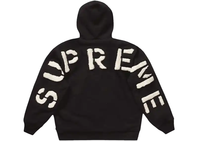 Supreme Faux Fur Lined Zip Up Hooded Sweatshirt - Black