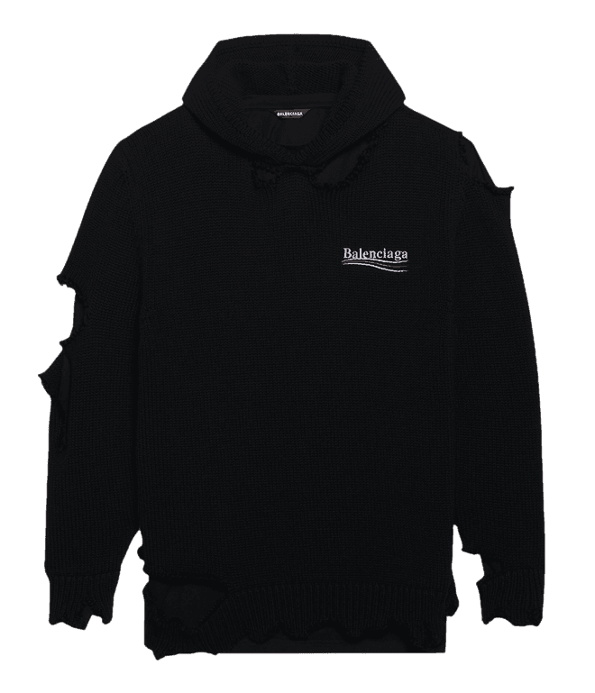 Balenciaga Political Campaign Destroyed Knit Hoodie - Black