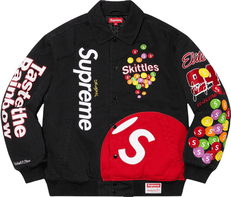 Supreme Skittles Mitchell & Ness Varsity Jacket - Black