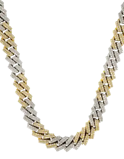 Two Tone Iced Out Diamond Prong Cuban Link Chain 10K/14K