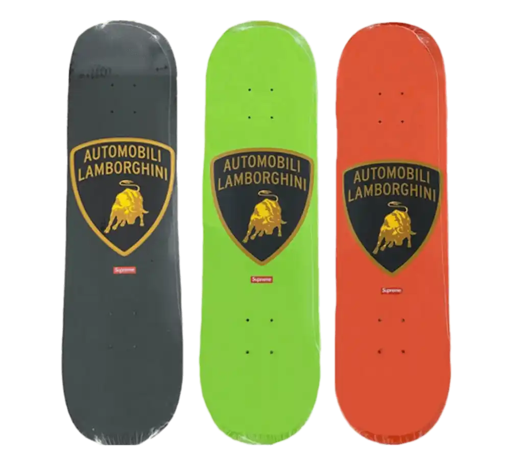 Supreme Automobili Lamborghini Skateboard Deck - Black/Lime/Orange Set
