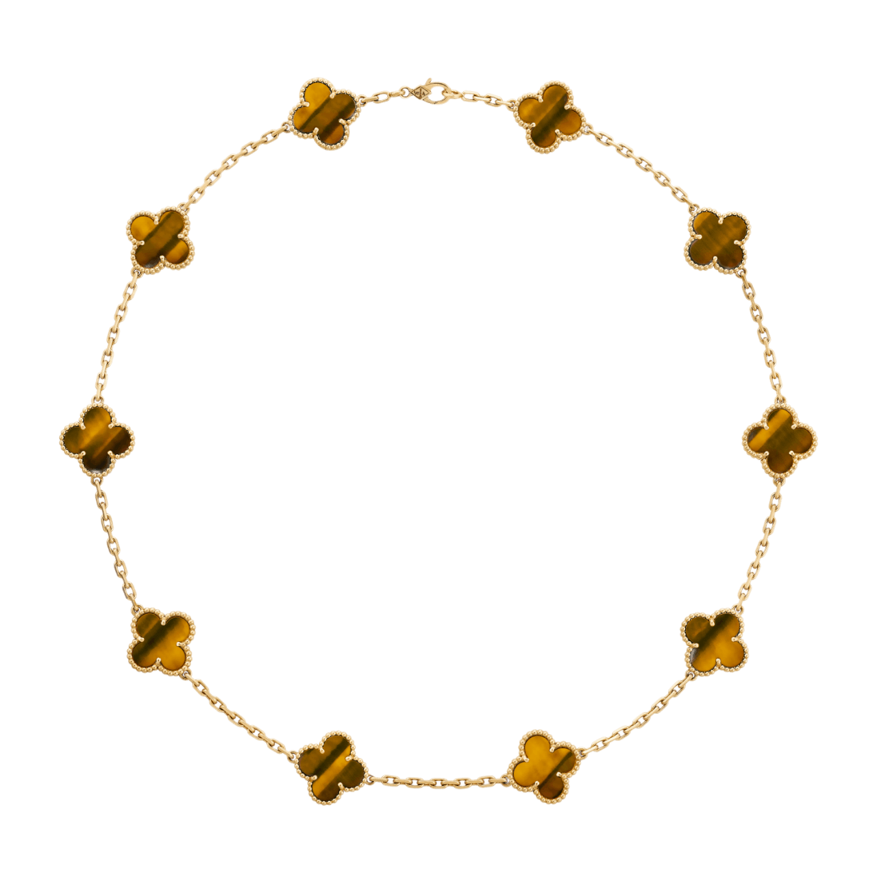 Van Cleef Vintage Alhambra Necklace 10 Motifs - Yellow Gold, Tiger Eye