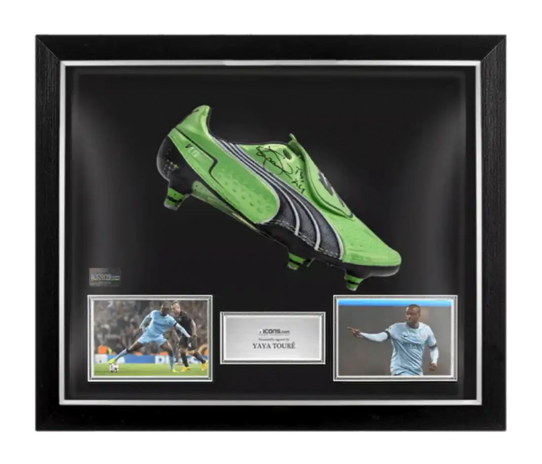 Yaya Toure Signed Green Puma V1.11 Boot In Bubble Frame