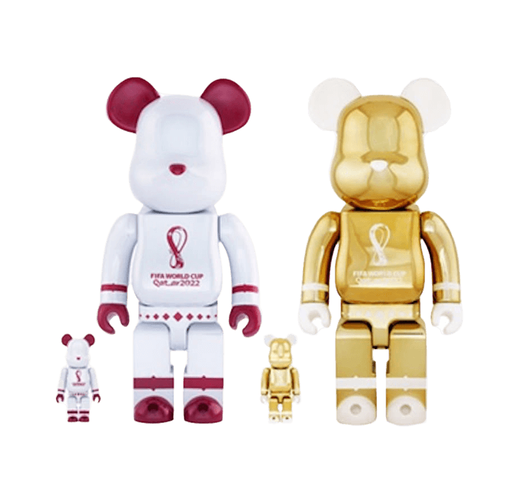 Bearbrick x FIFA World Cup Qatar 2022 100% and 400% 4-Pc Set - White Chrome/Gold