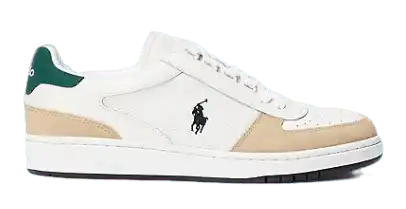 Polo Ralph Lauren Court Leather-Paneled Sneaker - Bone/Black/Green