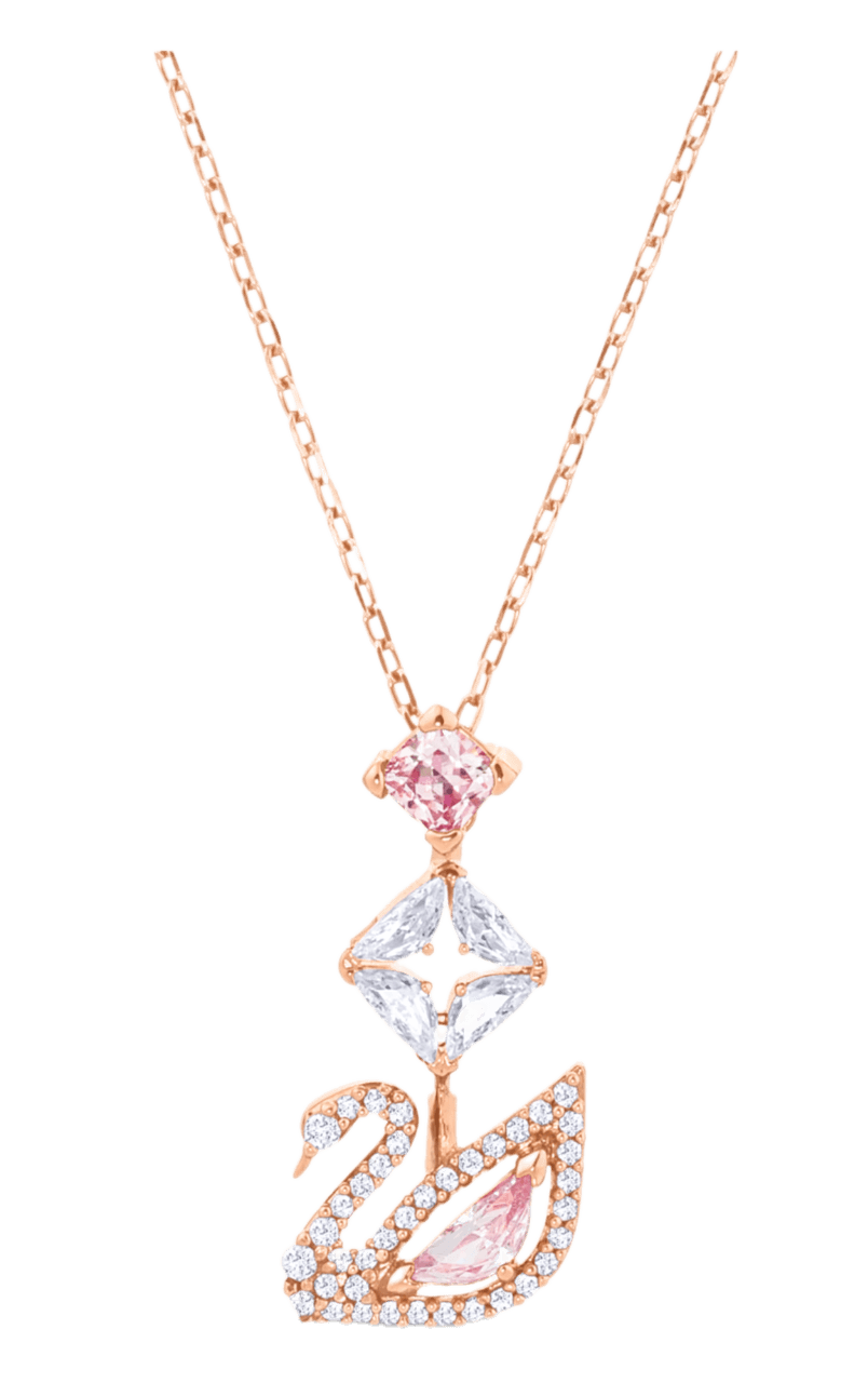 Swarovski Swan Pendant - Pink, Rose Gold Plated