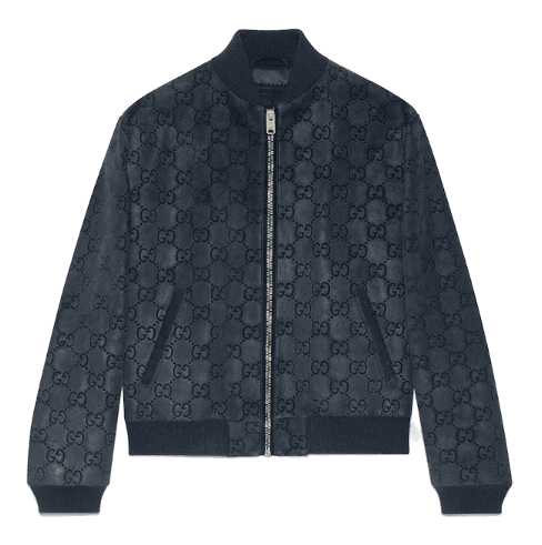 Gucci GG Printed Suede Bomber Jacket - Blue