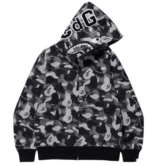 BAPE x CDG Osaka Shark Full Zip Hoodie - Black/Gray