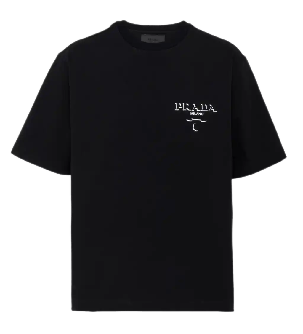 Prada Oversized Lettered Logo Cotton T-shirt - Black