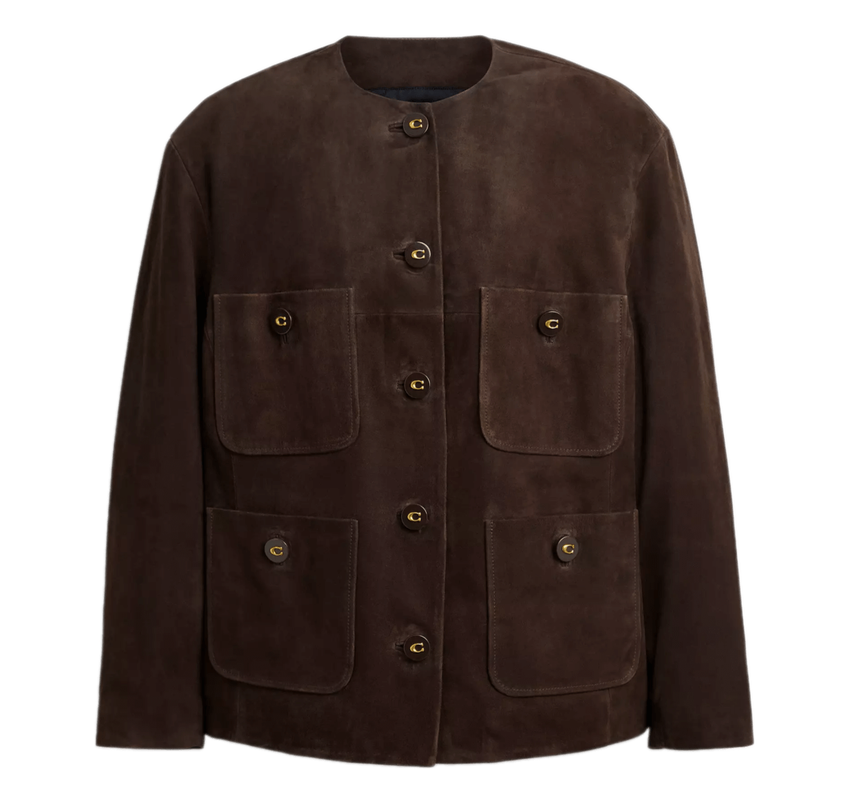 Coach Suede Cardigan Jacket - Dark Brown