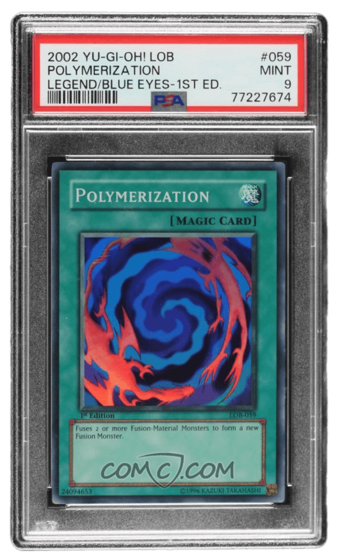 2002 Yu-Gi-Oh! Legend of Blue Eyes White Dragon - 1st Edition "Asian American" Back #LOB-059 - Polymerization PSA 9 MINT