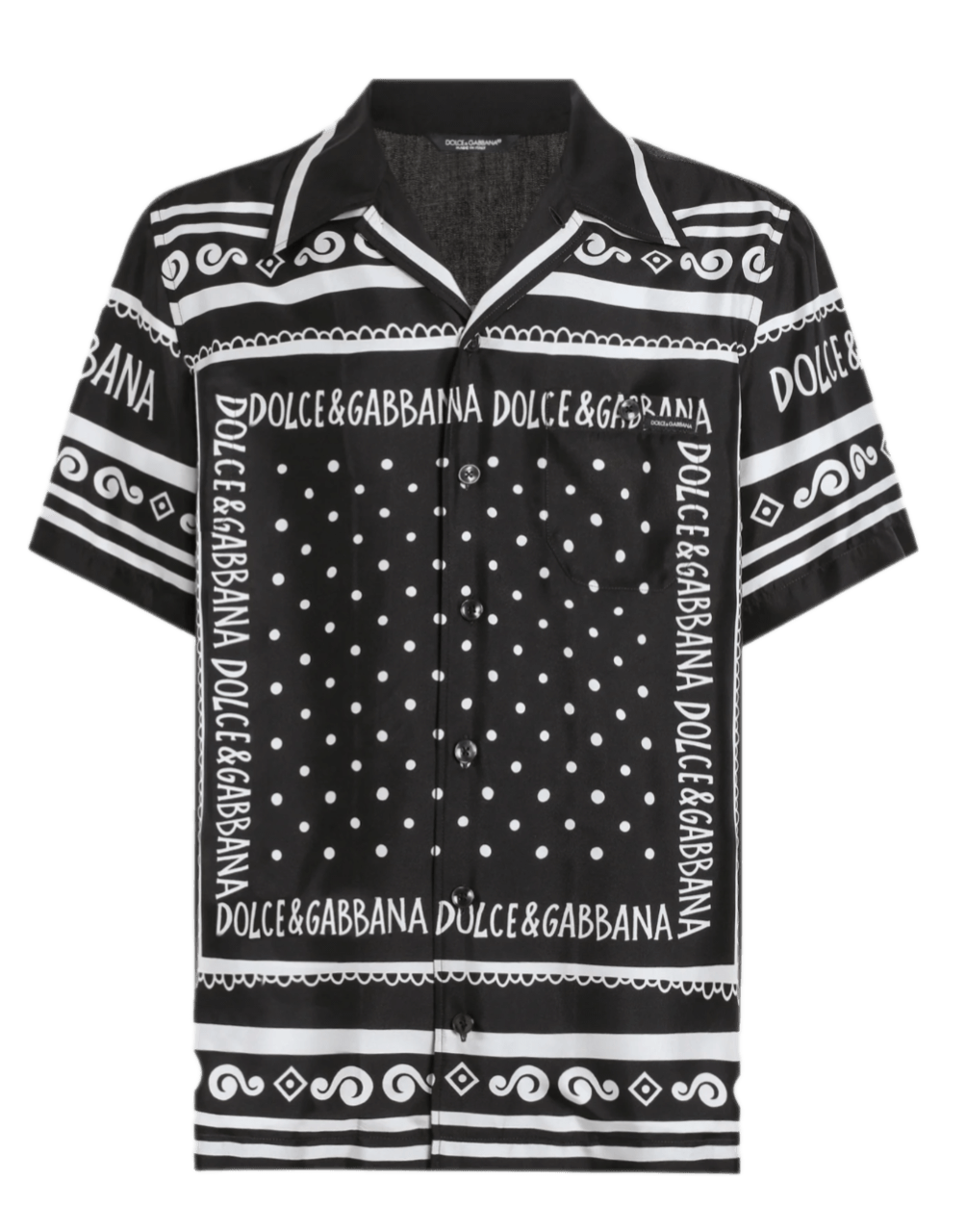 Dolce and Gabbana Printed Silk and Denim Shirt - Black