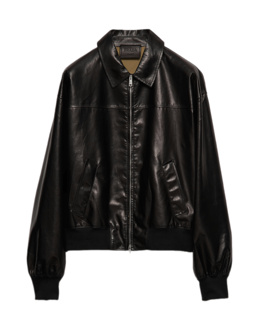 Prada Leather Bomber Jacket - Black and Sand
