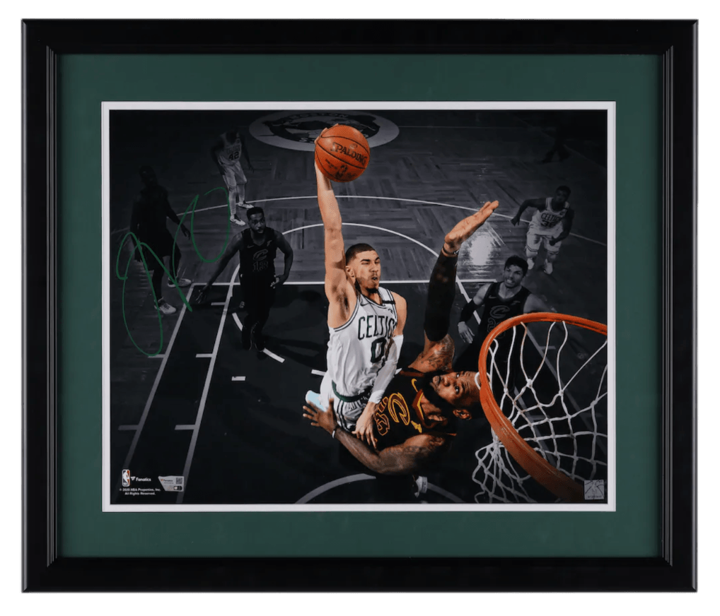Jayson Tatum Boston Celtics Autographed Framed 16" x 20" Horizontal Spotlight Dunk vs. Lebron Photograph