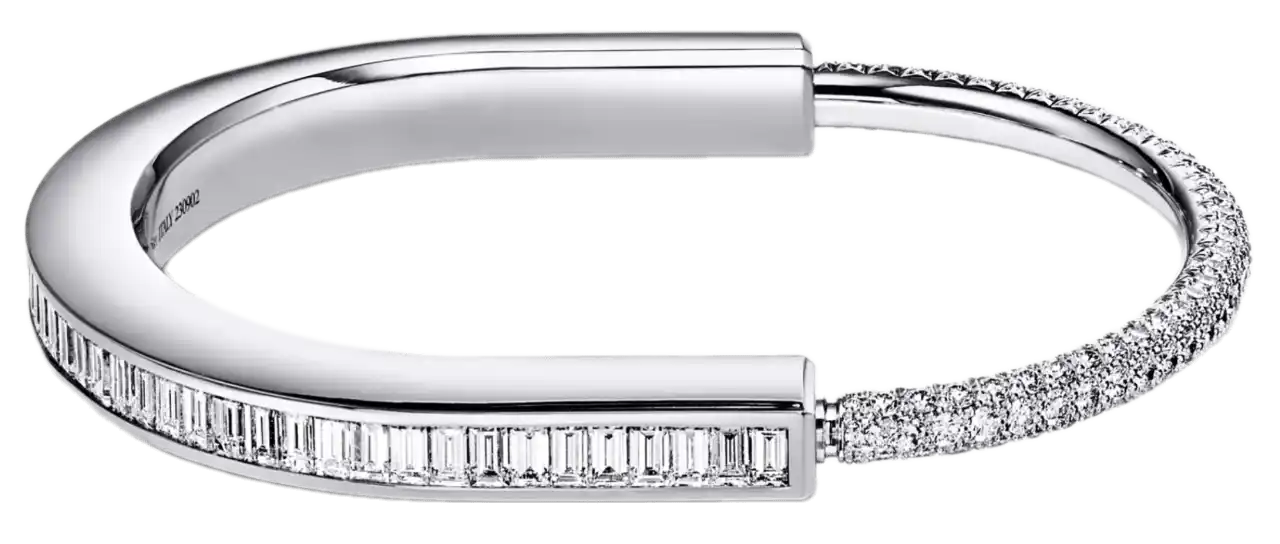 Tiffany Lock Bangle - White Gold with Baguette and Pavé Diamonds