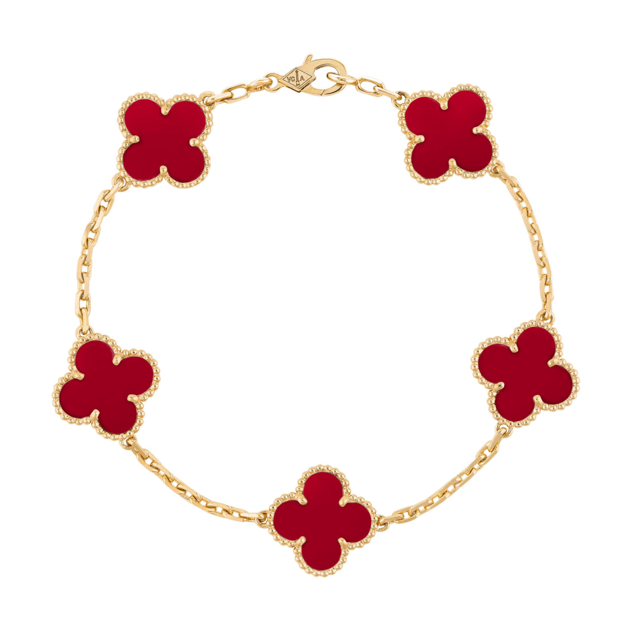 Van Cleef Vintage Alhambra Bracelet 5 Motifs - Yellow Gold, Carnelian