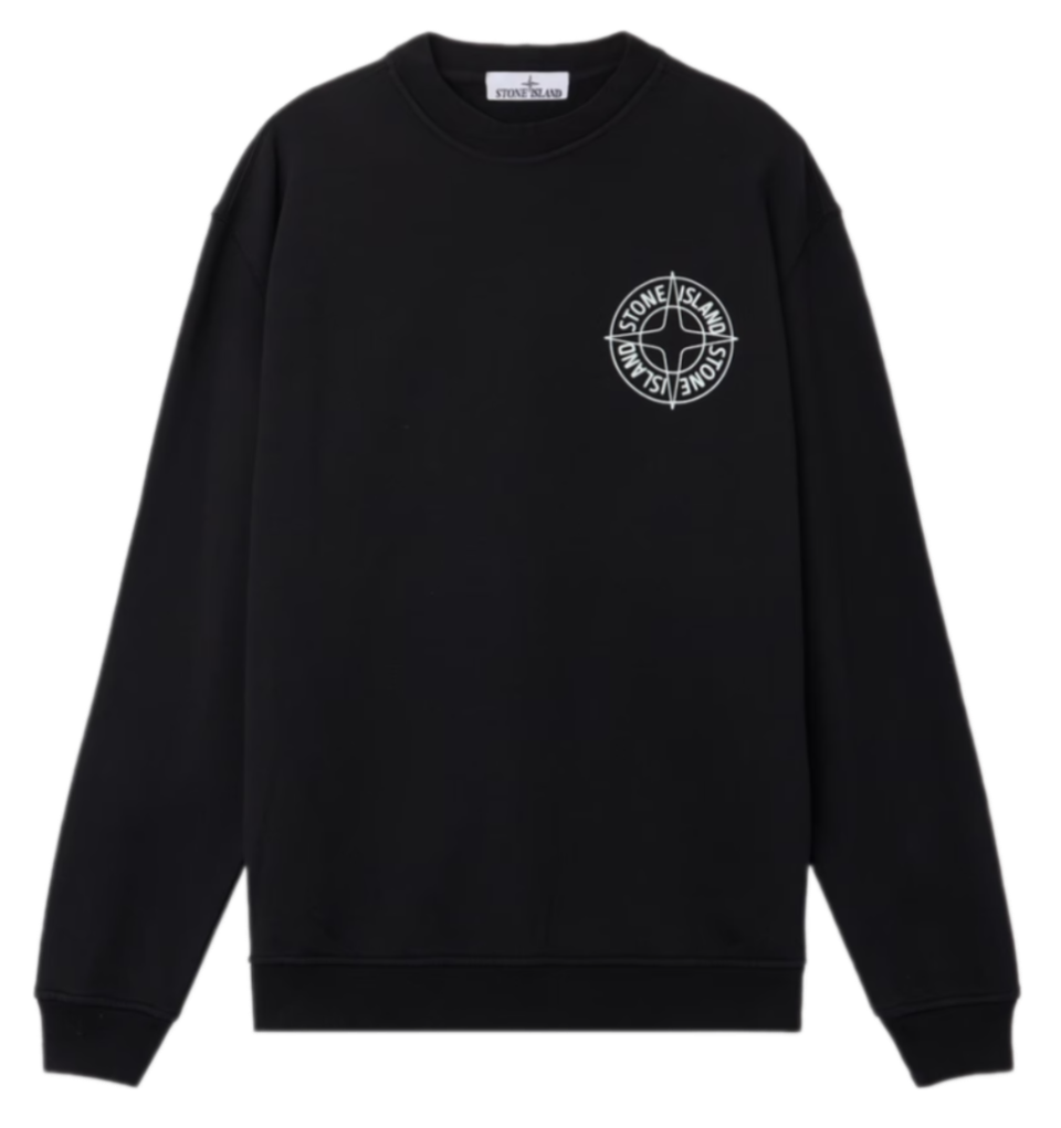 Stone Island Cotton Fleece with "Outline Compass" Print Sweatshirt - Black