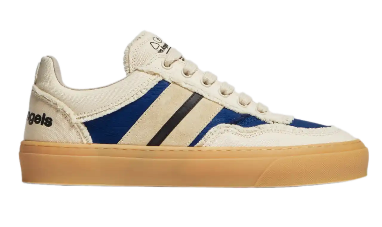 Moncler x Palm Angels Monaco2 Canvas & Suede Sneakers - Ivory White and Blue