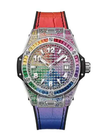 Hublot Big Bang One Click Steel Rainbow - 33mm, 18k White Gold, Baguette Gemstones