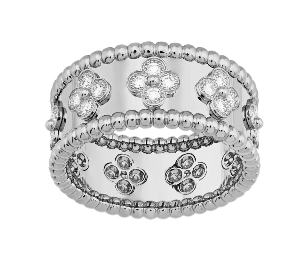Van Cleef Perlée Clovers Ring - Small Model White Gold, Diamond