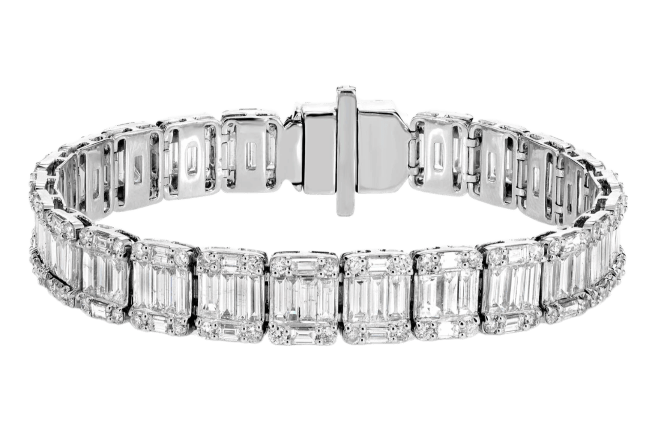Baguette And Round Diamond Link Bracelet 14k Solid Gold 16.75ctw