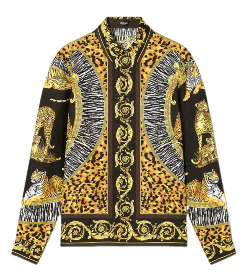 Versace Wild Cats Silk Shirt - Black and Gold