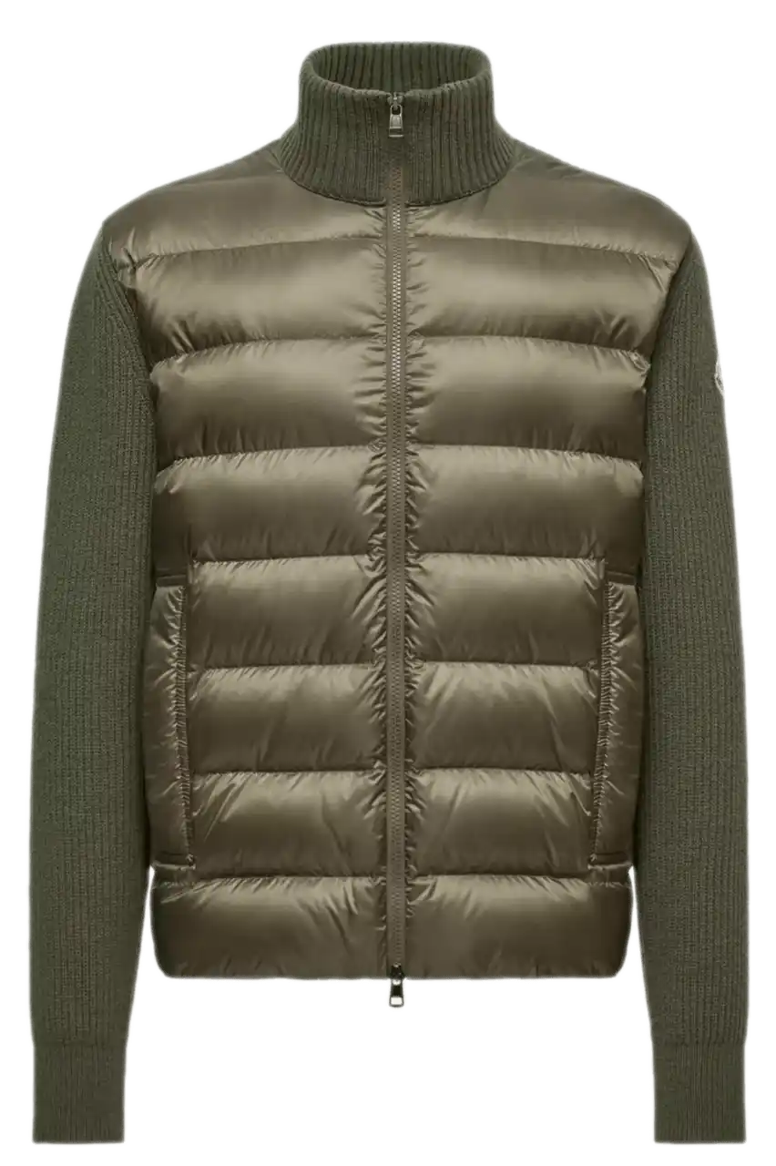 Moncler Padded Wool & Cashmere Zip-Up Cardigan - Olive Green