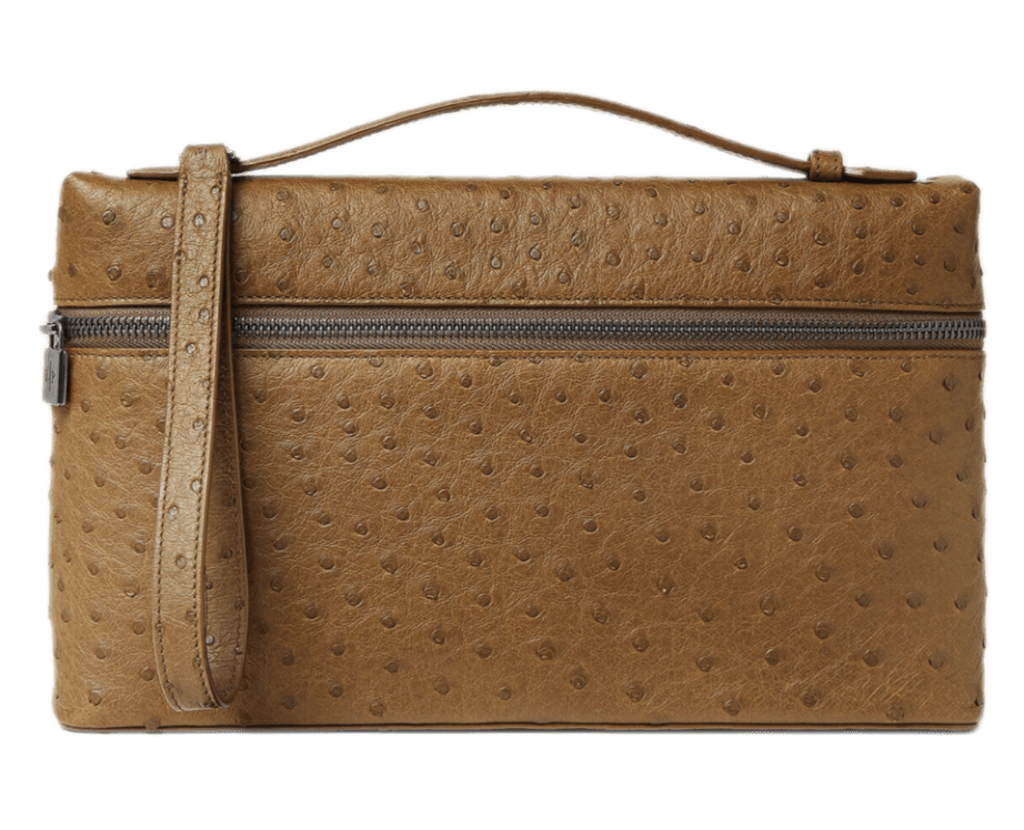 Loro Piana Ostrich Leather Extra Pouch L29 - Salty Capers/Onyx