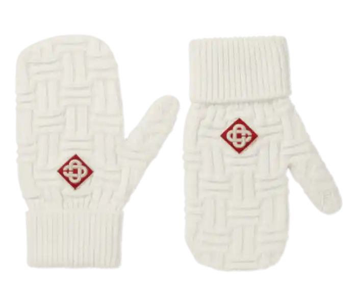 Casablanca Column Knit Mittens - White