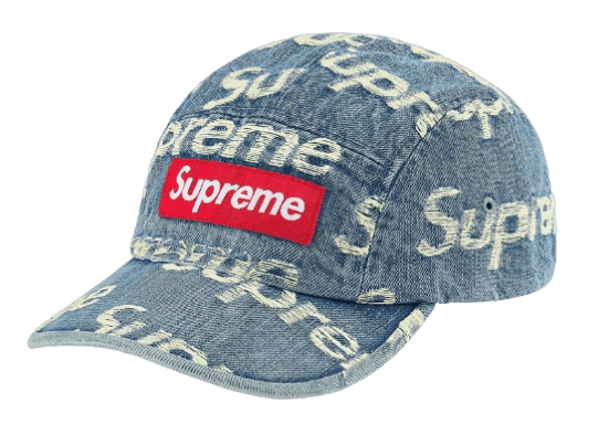 Supreme Frayed Logos Denim Camp Cap - Blue