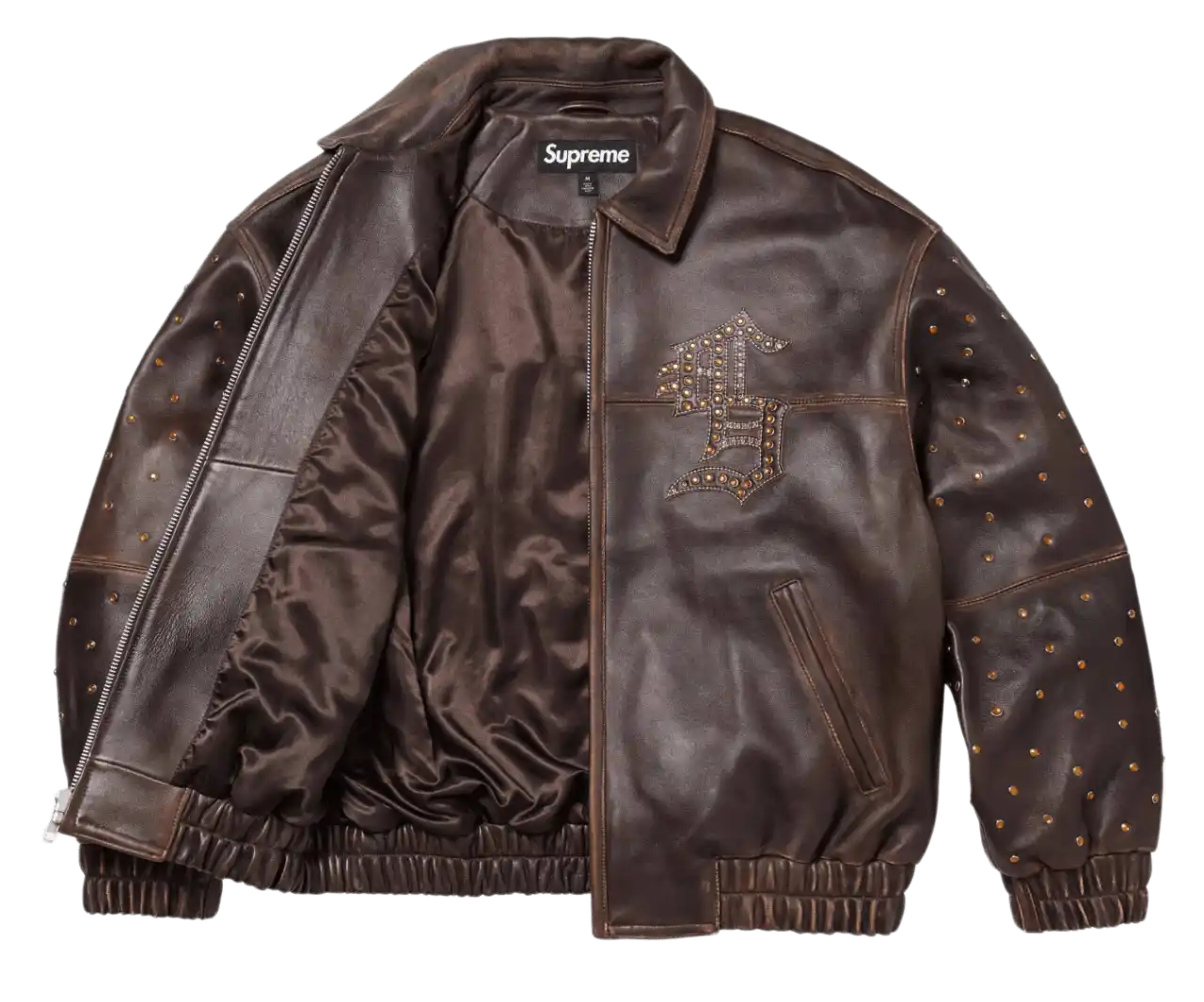 Supreme Gem Studded Leather Jacket - Brown