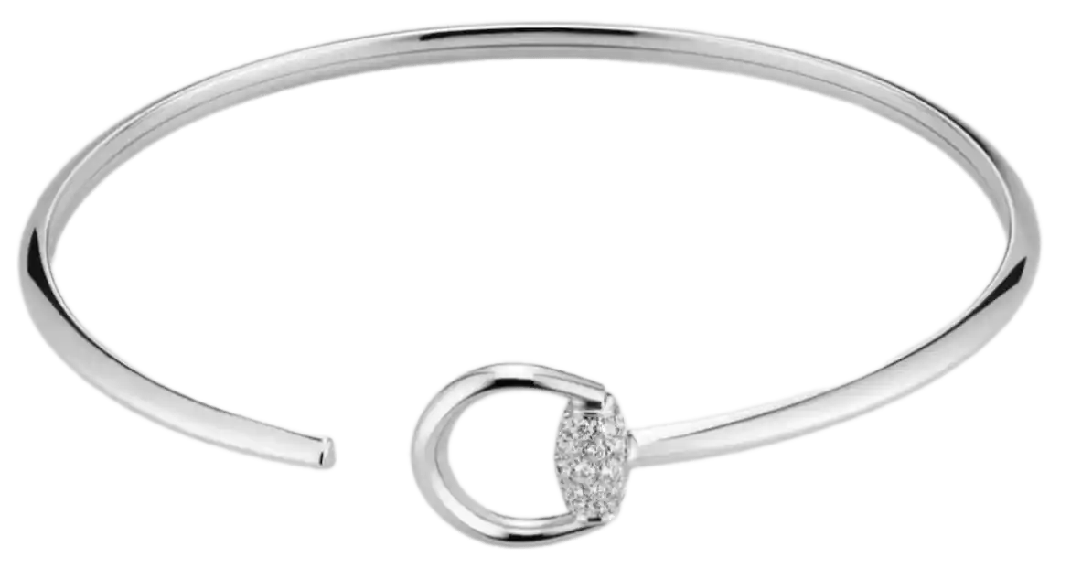 Gucci Horsebit Diamond 18k Bangle Bracelet - White Gold