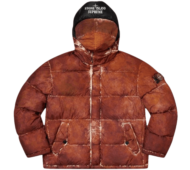 Supreme Stone Island Painted Camo Crinkle Down Jacket - Coral