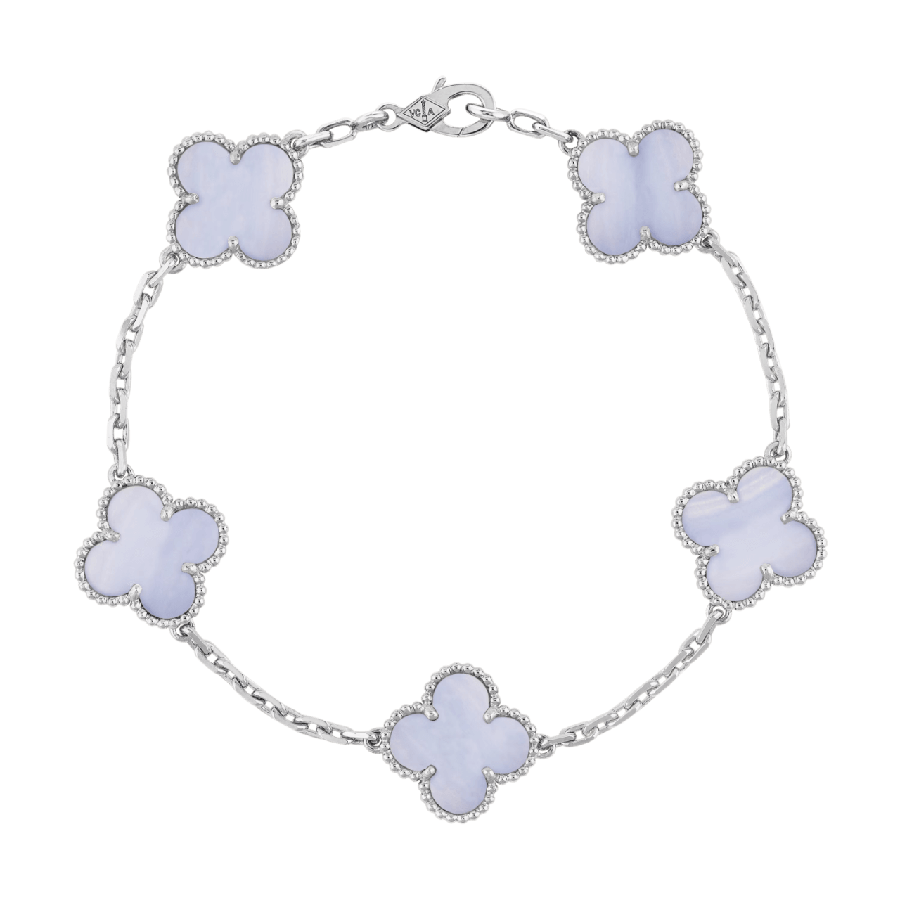 Van Cleef Vintage Alhambra Bracelet 5 Motifs - White Gold, Chalcedony