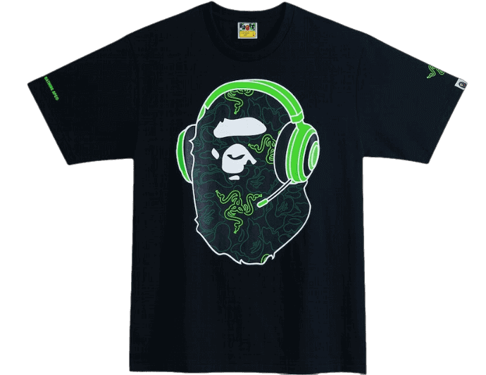 BAPE x Razer Neon Camo Ape Head Tee - Black Green