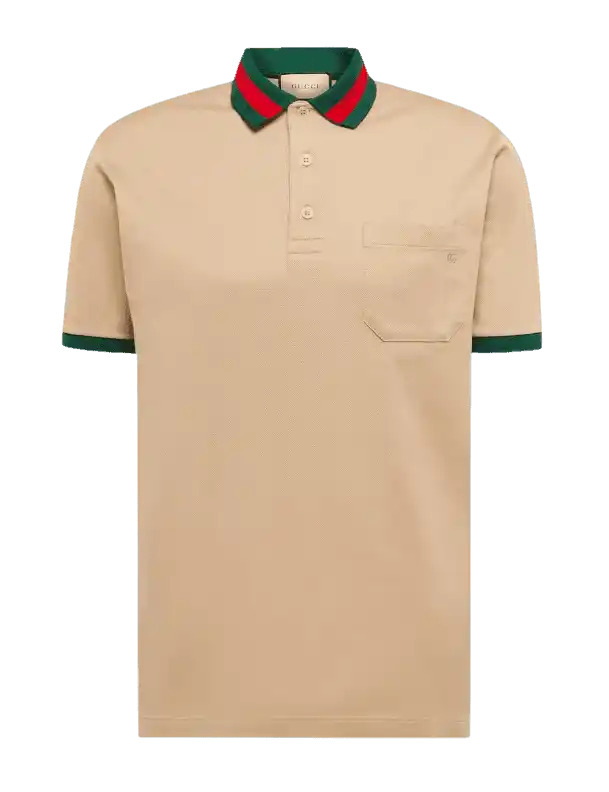 Gucci Piquet Polo With Web Collar - Beige