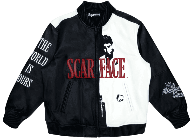 Supreme Scarface Embroidered Leather Jacket - Black