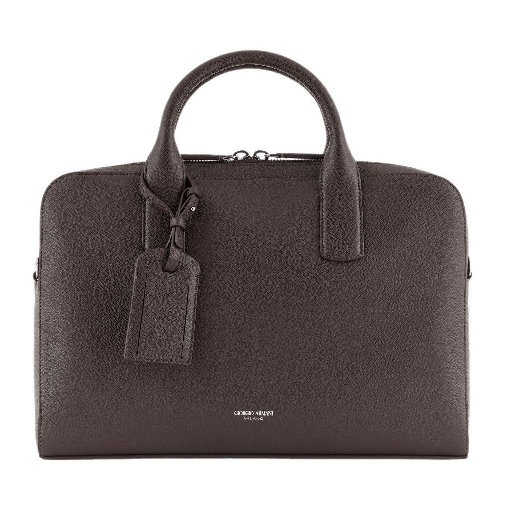 Giorgio Armani Pebbled Leather Briefcase - Brown