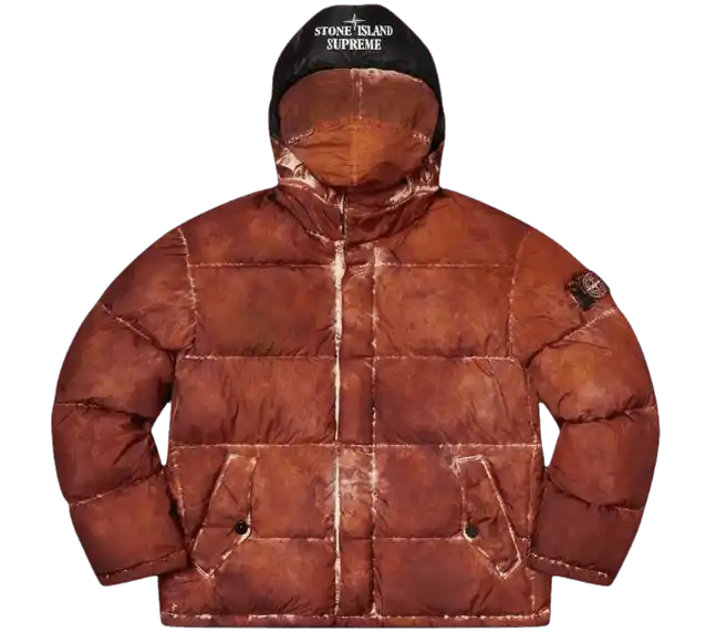 Supreme Stone Island Painted Camo Crinkle Down Jacket - Coral