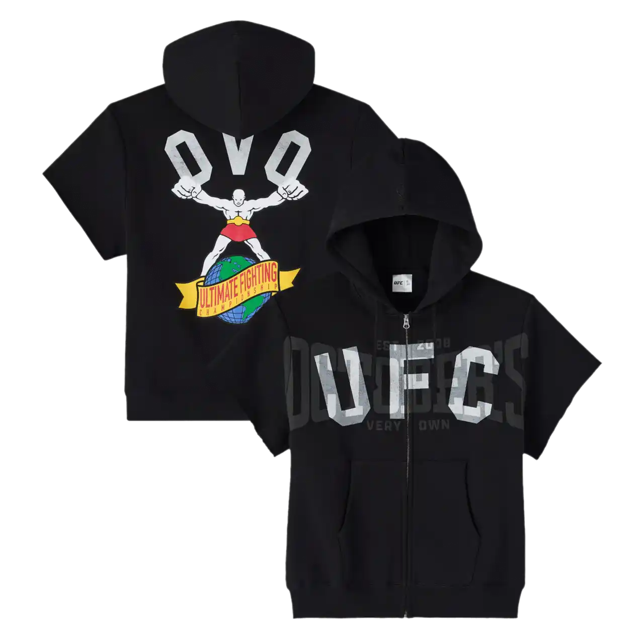 OVO x UFC Black Short Sleeve Full-Zip Hoodie