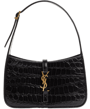 Saint Laurent Le 5 A 7 Croc Embossed Leather Hobo - Black